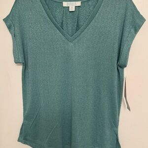 Teal Short Sleeve V-Neck Top